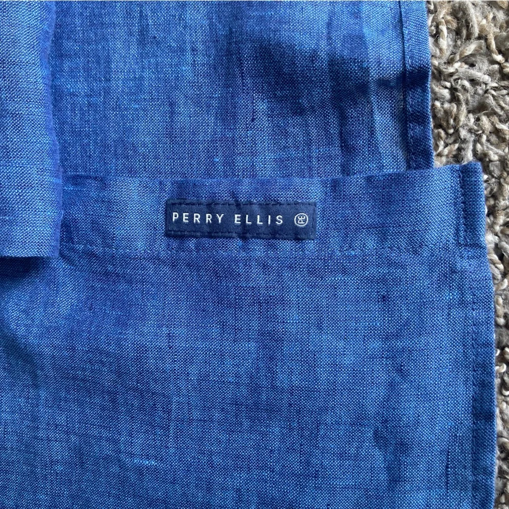 Perry Ellis 100% Linen Blue Button Down Shirt Women’s 3X NWT